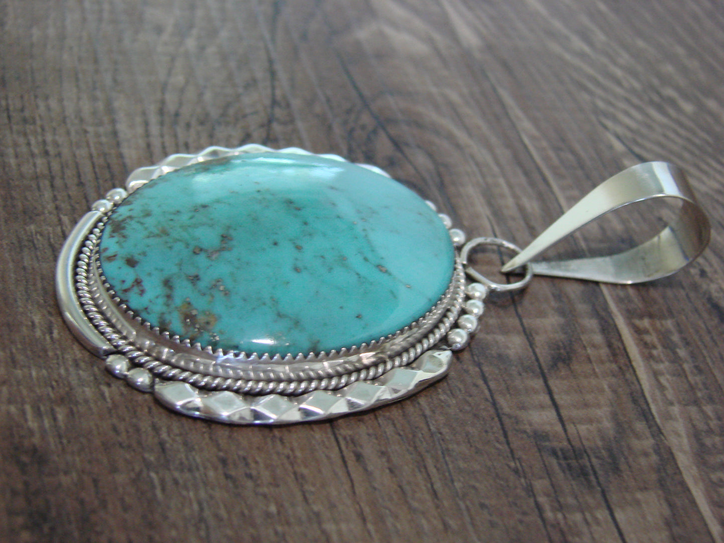 Large Zuni Indian Sterling Silver & Turquoise Pendant - Calavaza