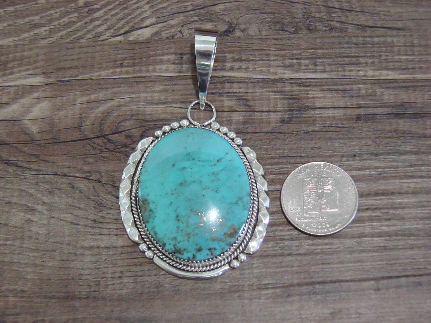 Large Zuni Indian Sterling Silver & Turquoise Pendant - Calavaza