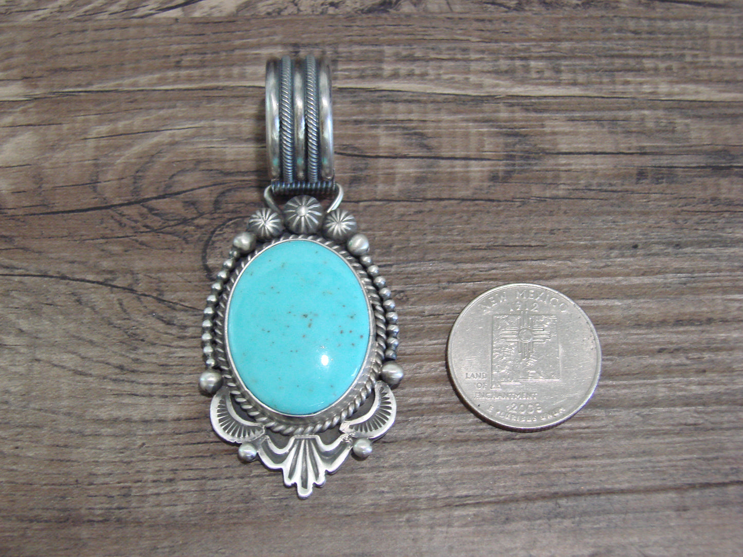 Native American Indian Sterling Silver & Turquoise Pendant - Calladitto