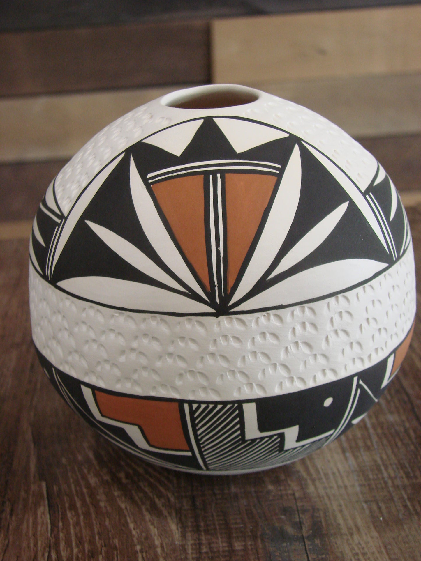 Native American Acoma Fine Line Hand Painted Pottery by B. Garcia