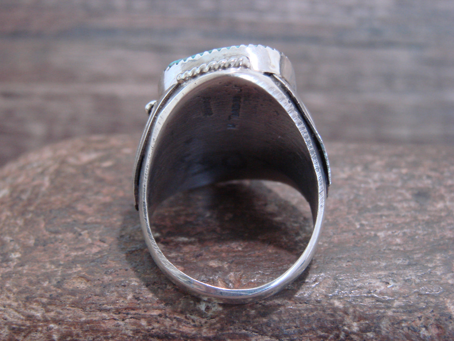 Native American Sterling Silver Turquoise & Coral Ring - Signed Thomas Jr - Size 14