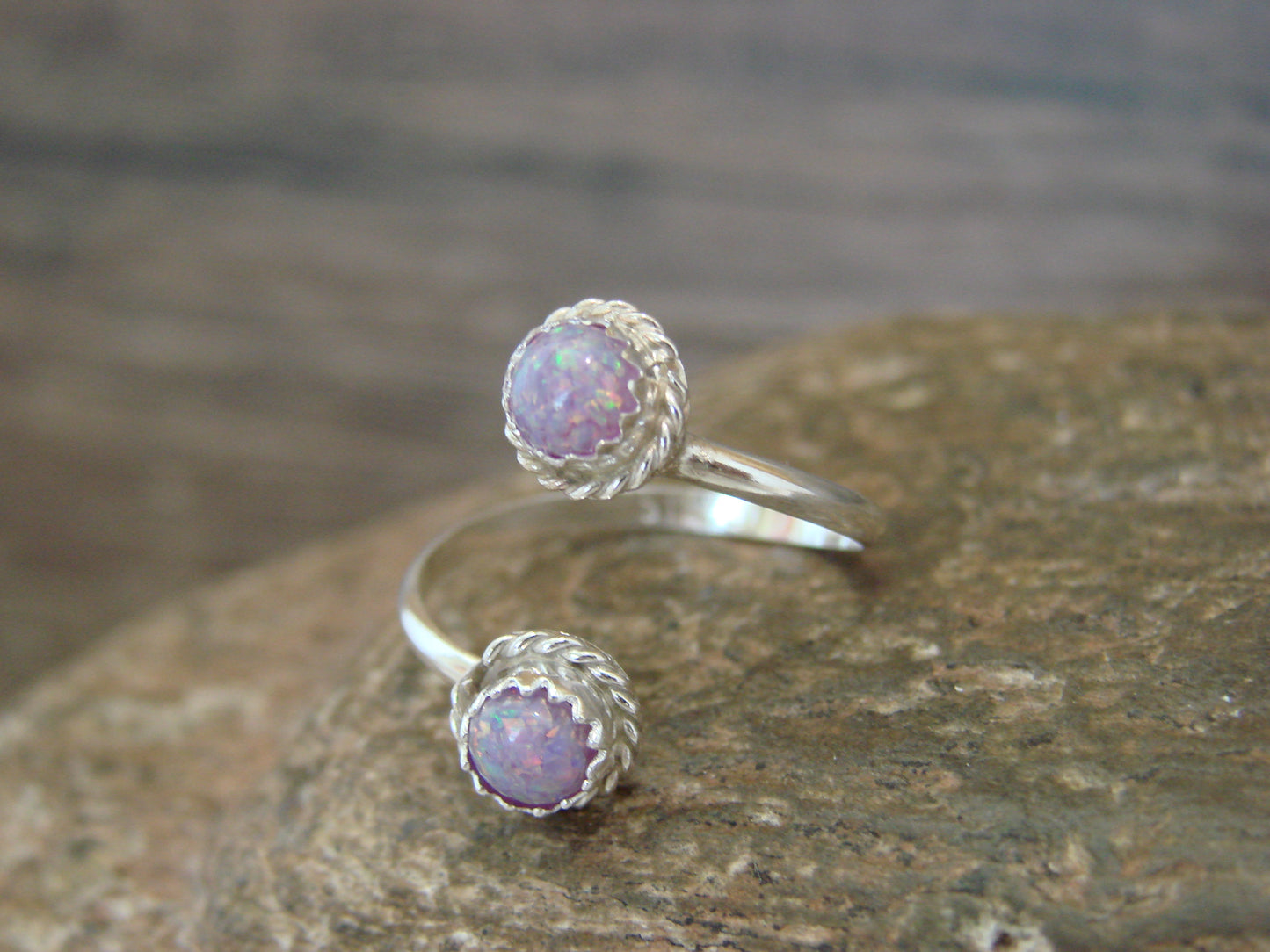 Native American Sterling Silver & Pink Opal Ring - Size 6.5 - White