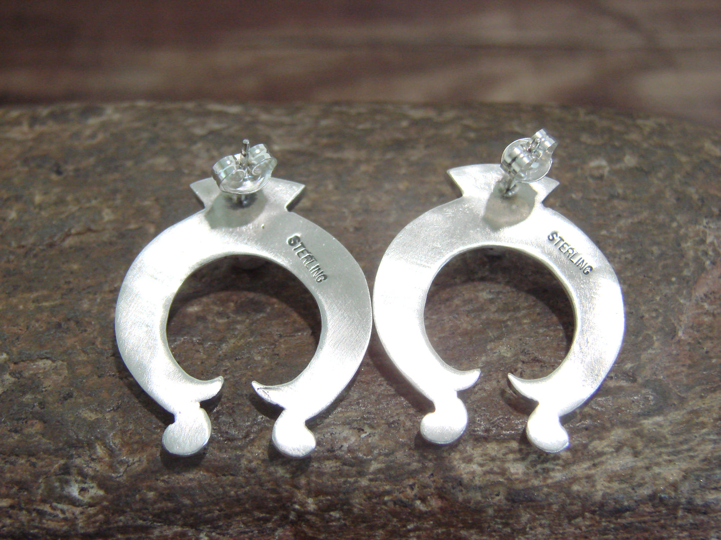 Native American Indian Sterling Silver Coral Naja Post Earrings by Gordon