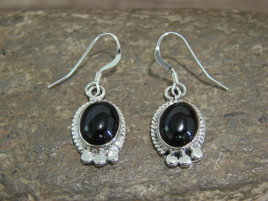 Native American Indian Sterling Silver & Onyx Dangle Earrings by McCarthy