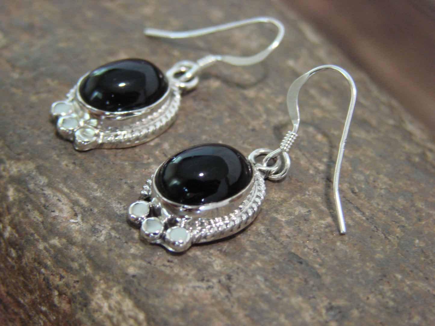 Native American Indian Sterling Silver & Onyx Dangle Earrings by McCarthy