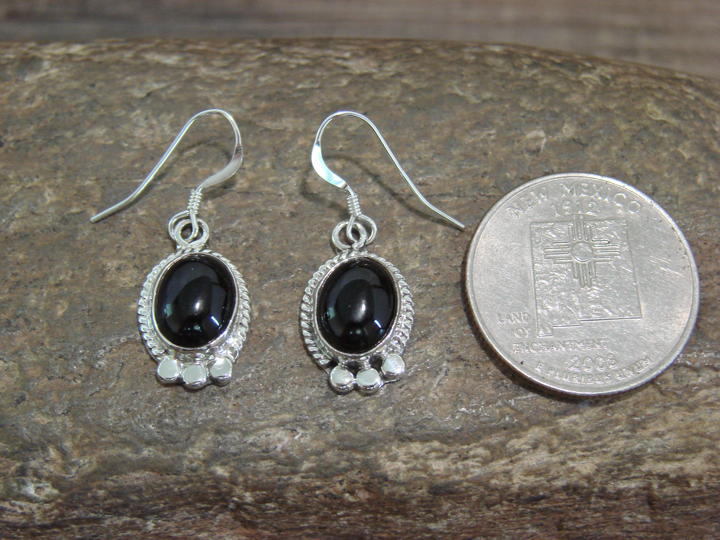 Native American Indian Sterling Silver & Onyx Dangle Earrings by McCarthy