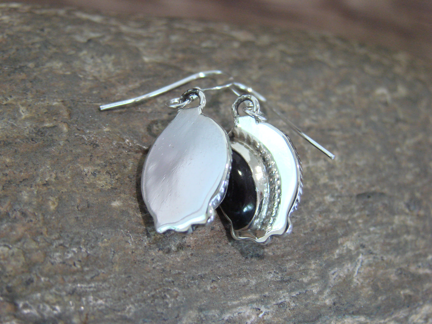 Native American Indian Sterling Silver & Onyx Dangle Earrings by McCarthy