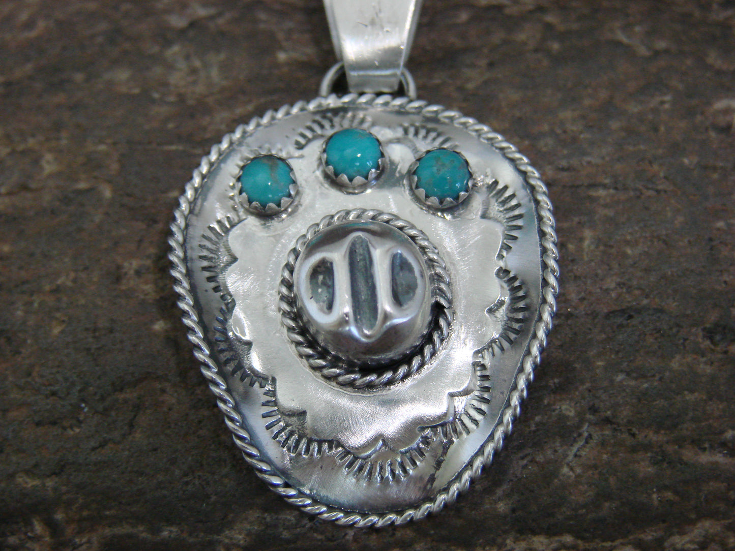 Native American Sterling Silver & Turquoise Cowgirl Hat Pendant by Platero