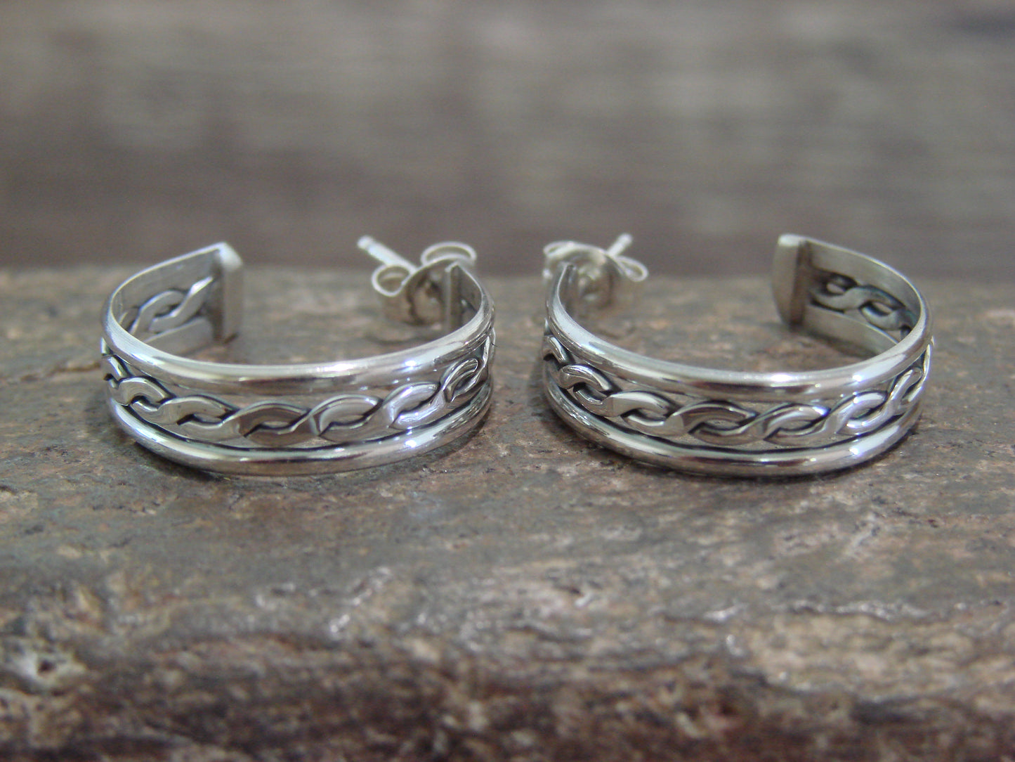 Native American Indian Sterling Silver 3/4" Twisted Hoop Earrings by Tsosie