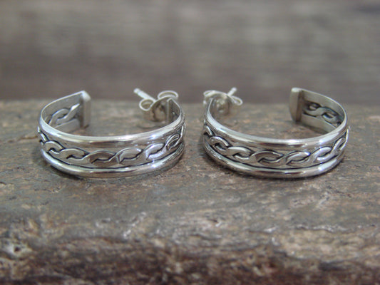 Native American Indian Sterling Silver 3/4" Twisted Hoop Earrings by Tsosie