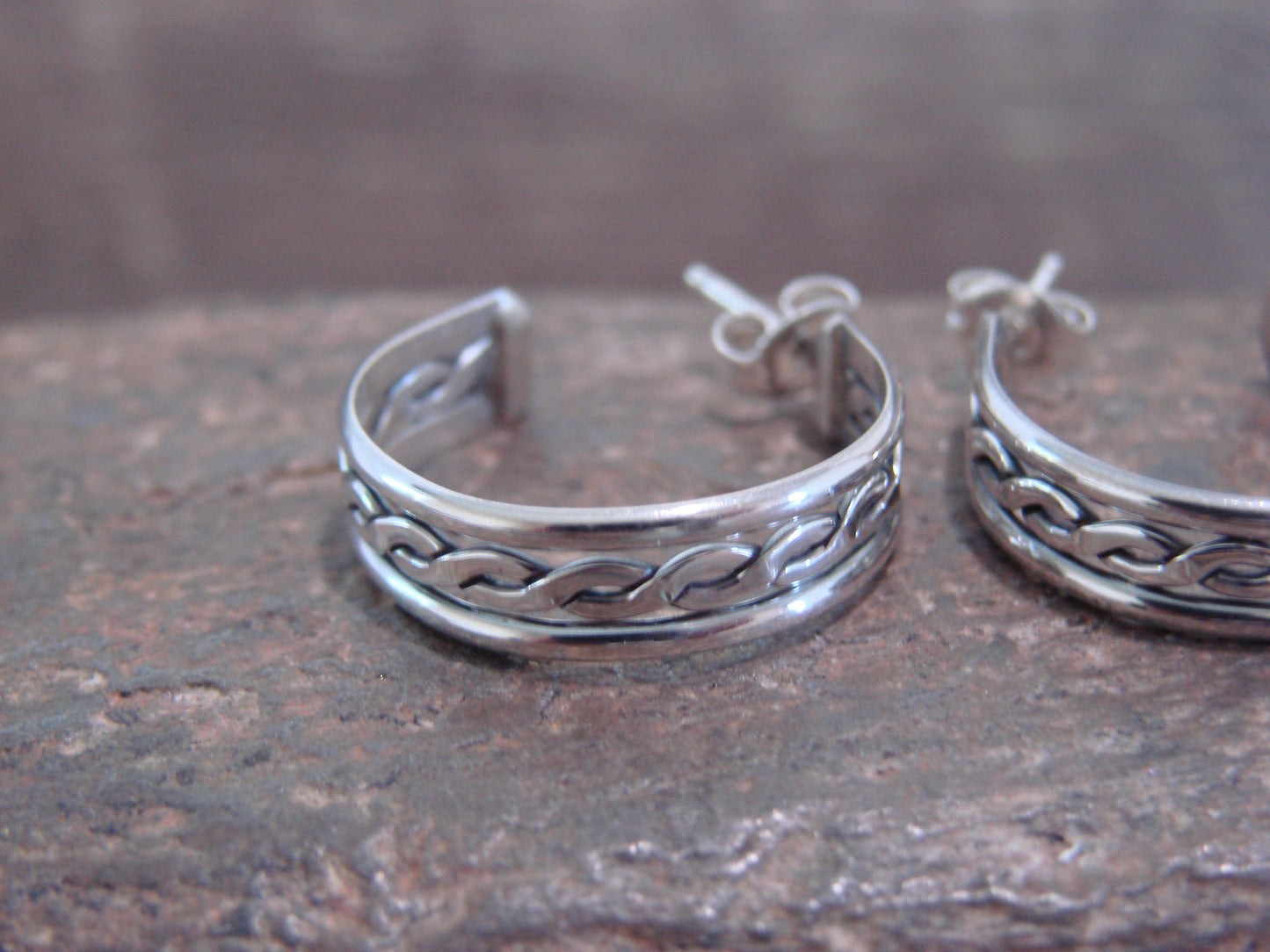 Native American Indian Sterling Silver 3/4" Twisted Hoop Earrings by Tsosie