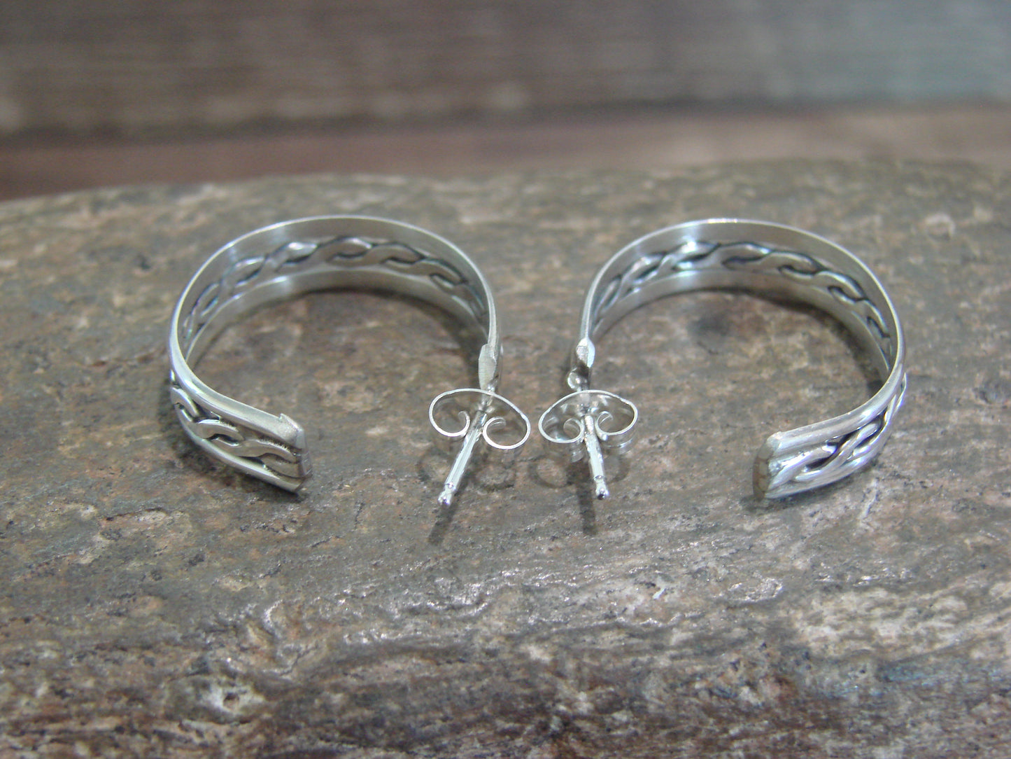 Native American Indian Sterling Silver 3/4" Twisted Hoop Earrings by Tsosie