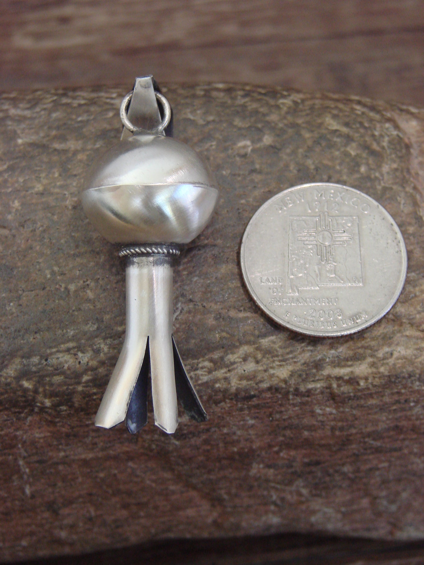 Native American Sterling Silver Squash Blossom Pendant Signed Smith