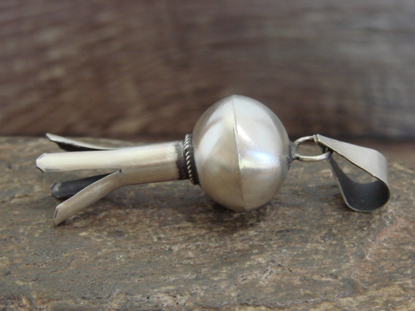 Native American Sterling Silver Squash Blossom Pendant Signed Smith