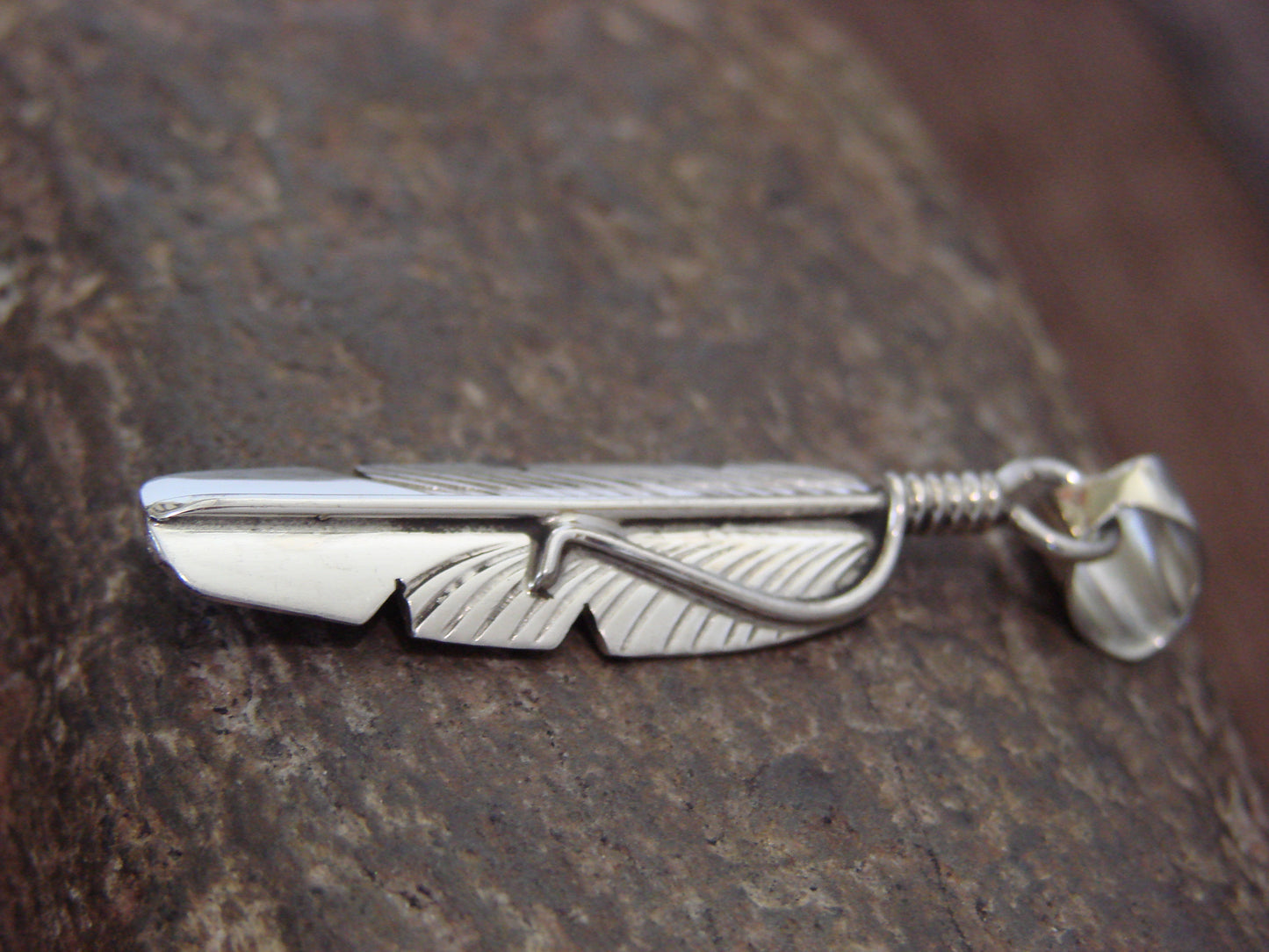 Native American Indian Sterling Silver Feather Pendant by Davis