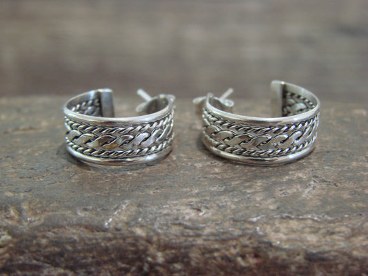 Native American Indian Sterling Silver 5/8" Twisted Hoop Earrings by Tahe