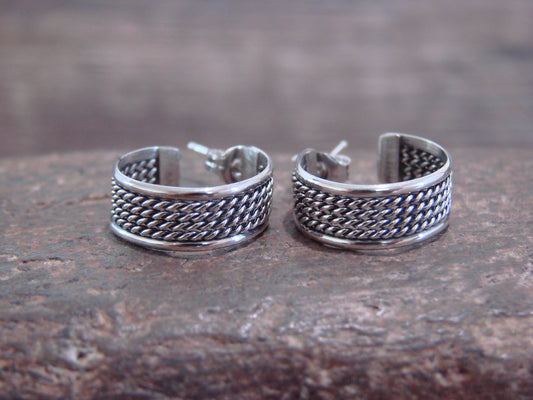 Native American Indian Sterling Silver 5/8" Twisted Hoop Earrings by Tahe