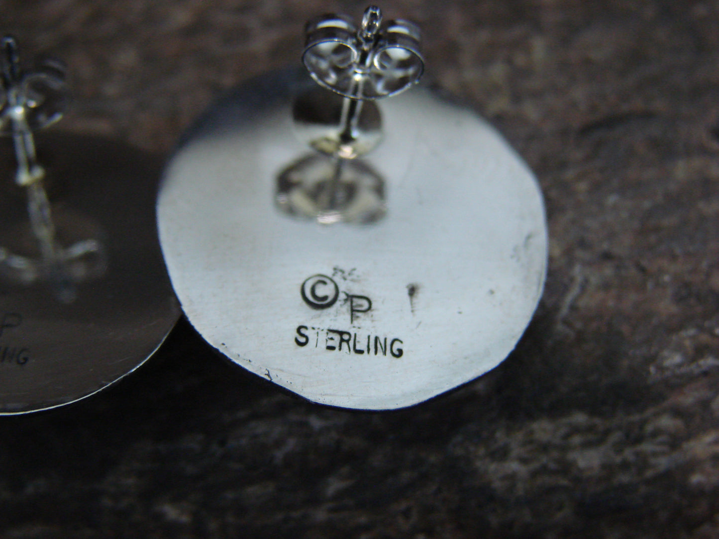 Native American Sterling Silver & Turquoise Shadowbox Post Earrings - Perry