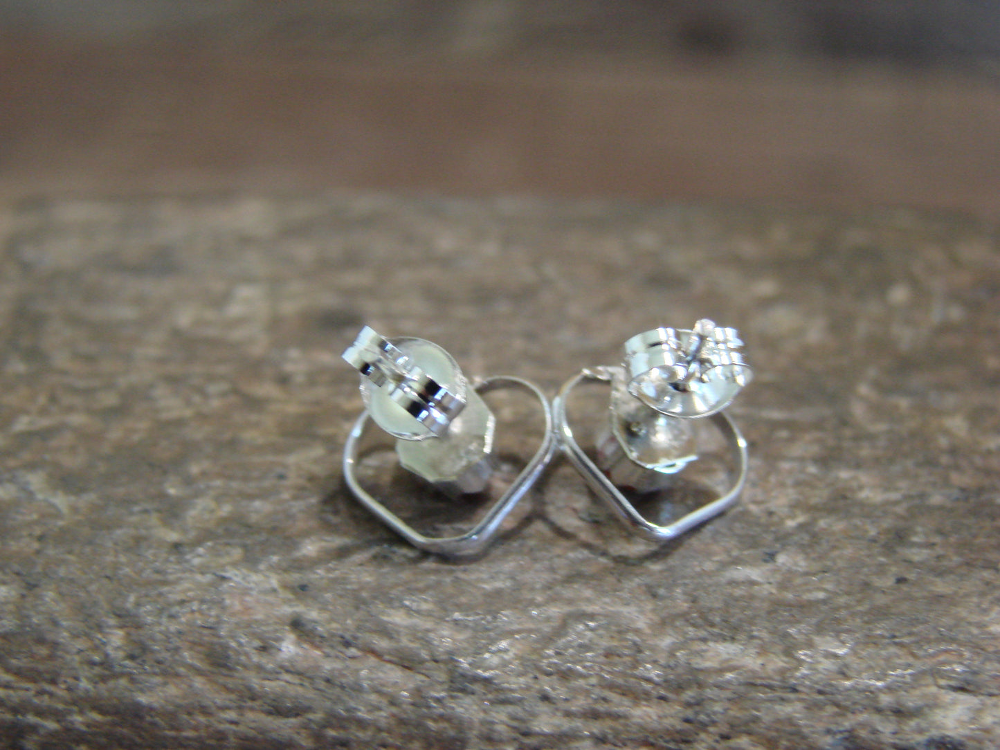 Native American Sterling Silver Coral Heart Post Earrings - Pablito