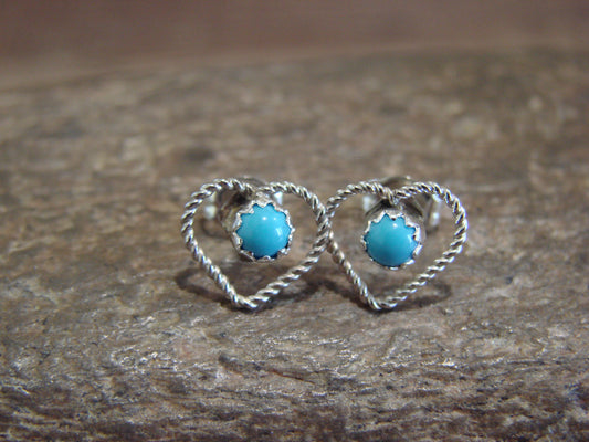 Native American Sterling Silver Turquoise Heart Post Earrings - Pablito