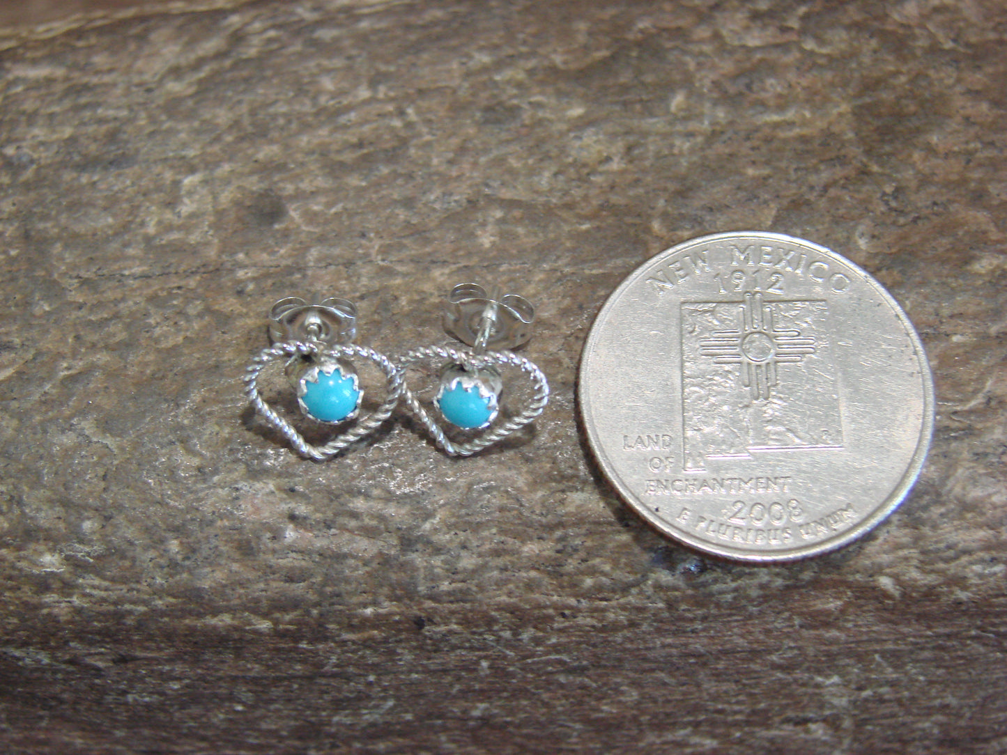 Native American Sterling Silver Turquoise Heart Post Earrings - Pablito