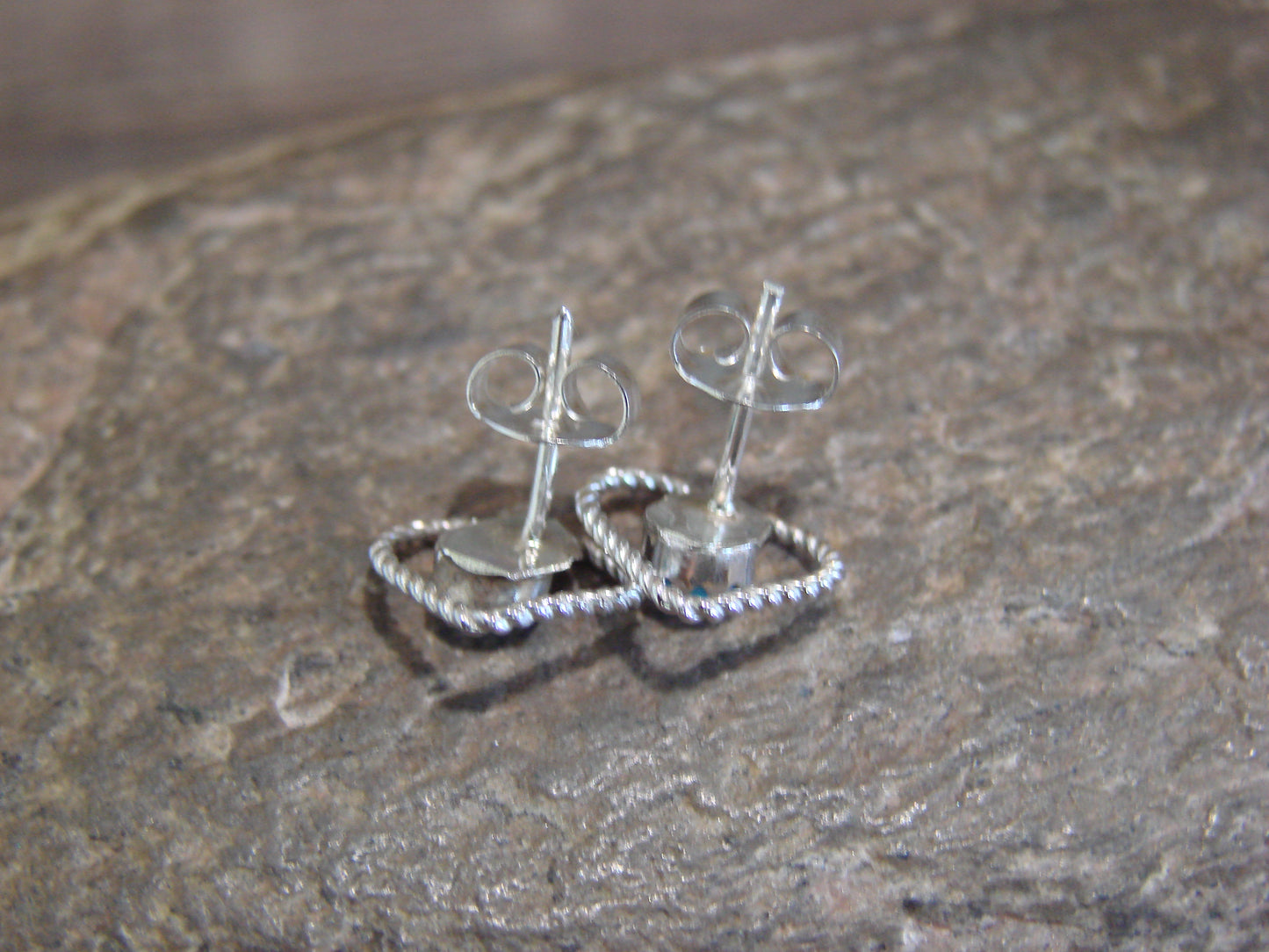 Native American Sterling Silver Turquoise Heart Post Earrings - Pablito