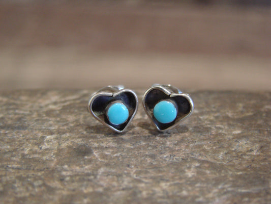 Native American Indian Sterling Silver Turquoise Heart Stud Post Earrings - Neha
