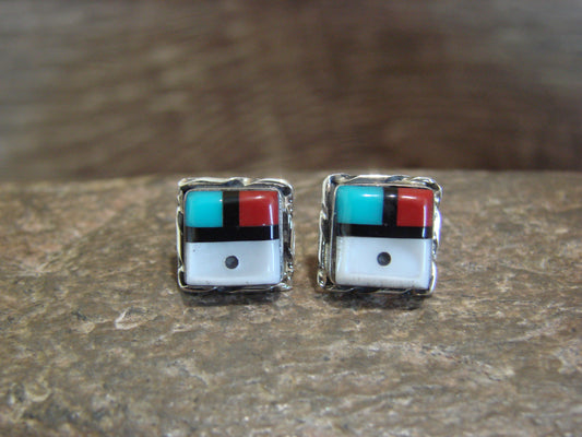 Native American Indian Square Turquoise Inlay Sunface Earrings by Lonjose