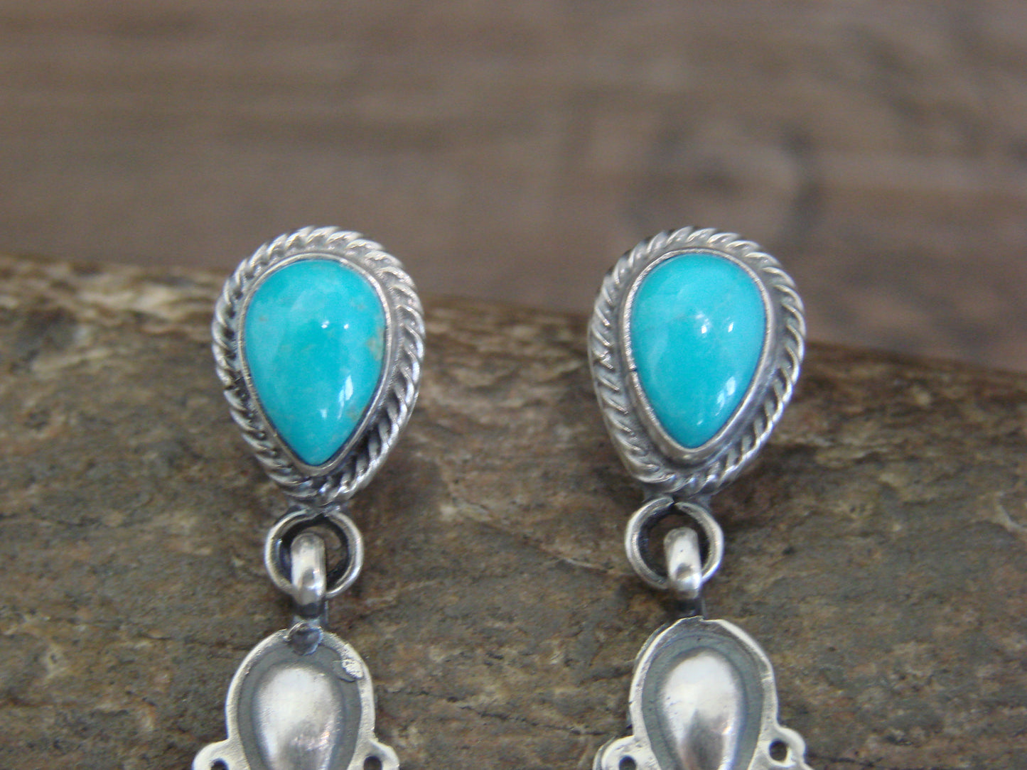 Native American Sterling Silver & Turquoise Post Dangle Earrings by McCarthy