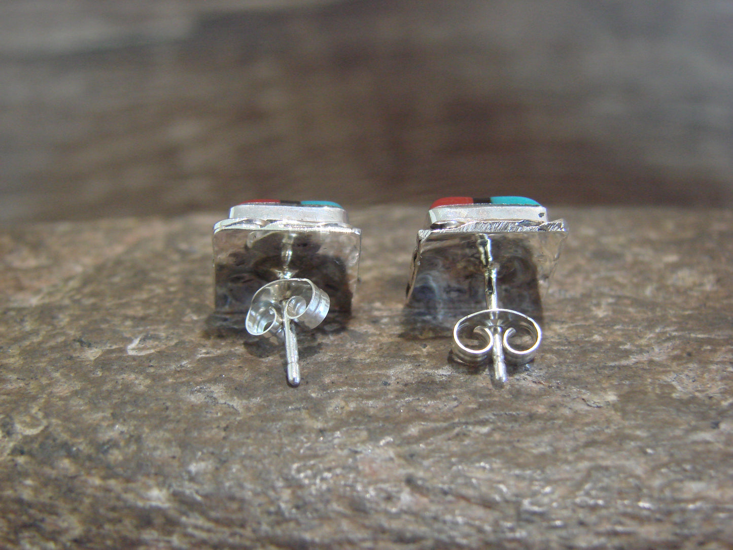 Native American Indian Square Turquoise Inlay Sunface Earrings by Lonjose