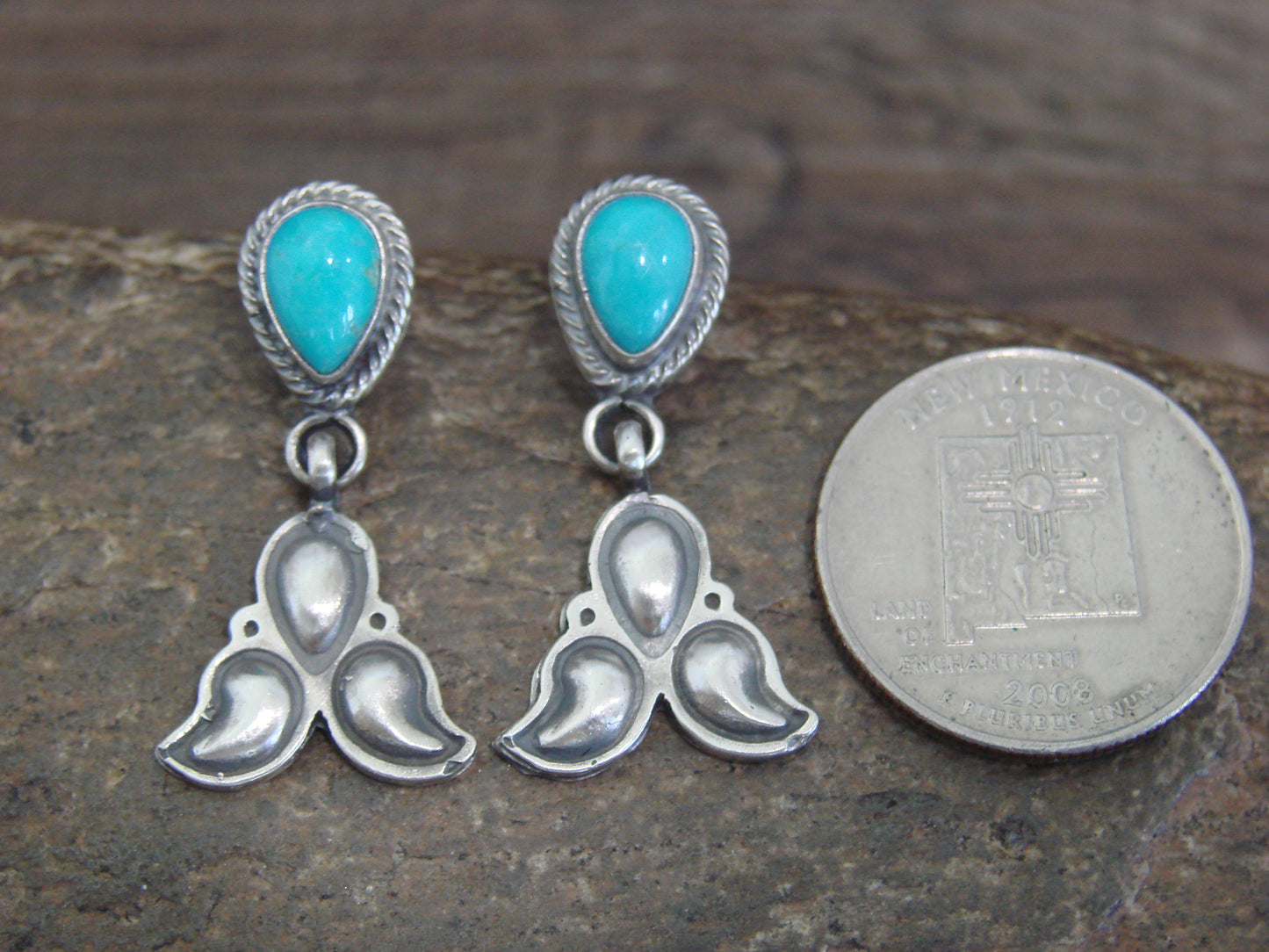Native American Sterling Silver & Turquoise Post Dangle Earrings by McCarthy