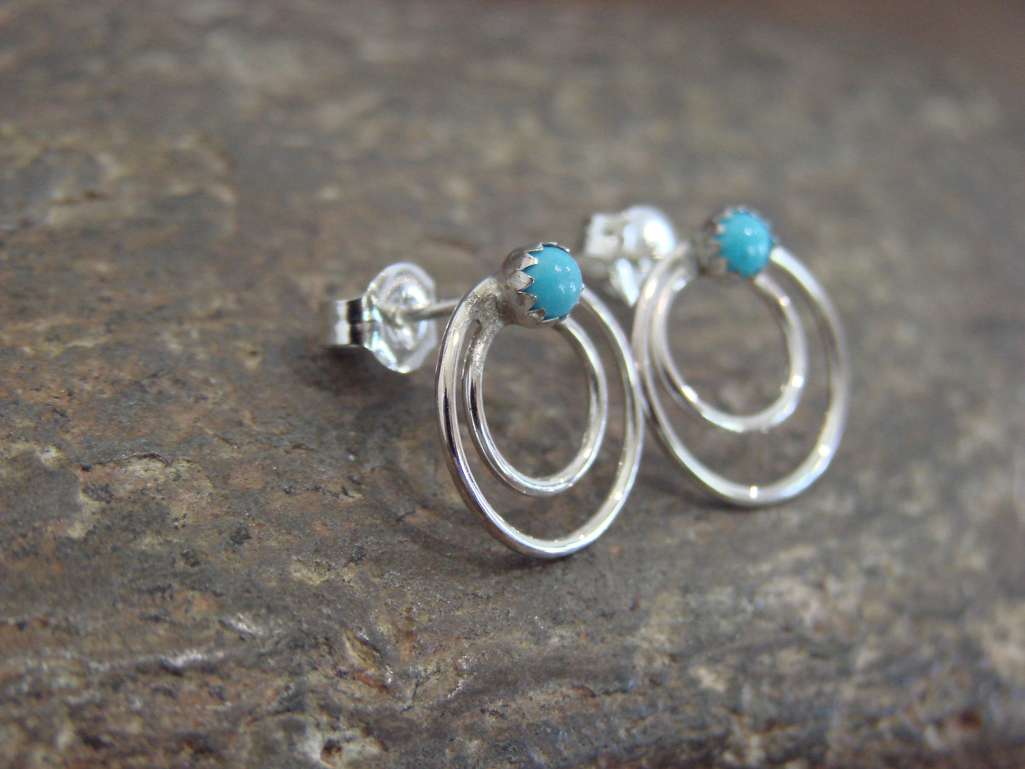 Native American Sterling Silver & Turquoise Post Earrings - Bitsie