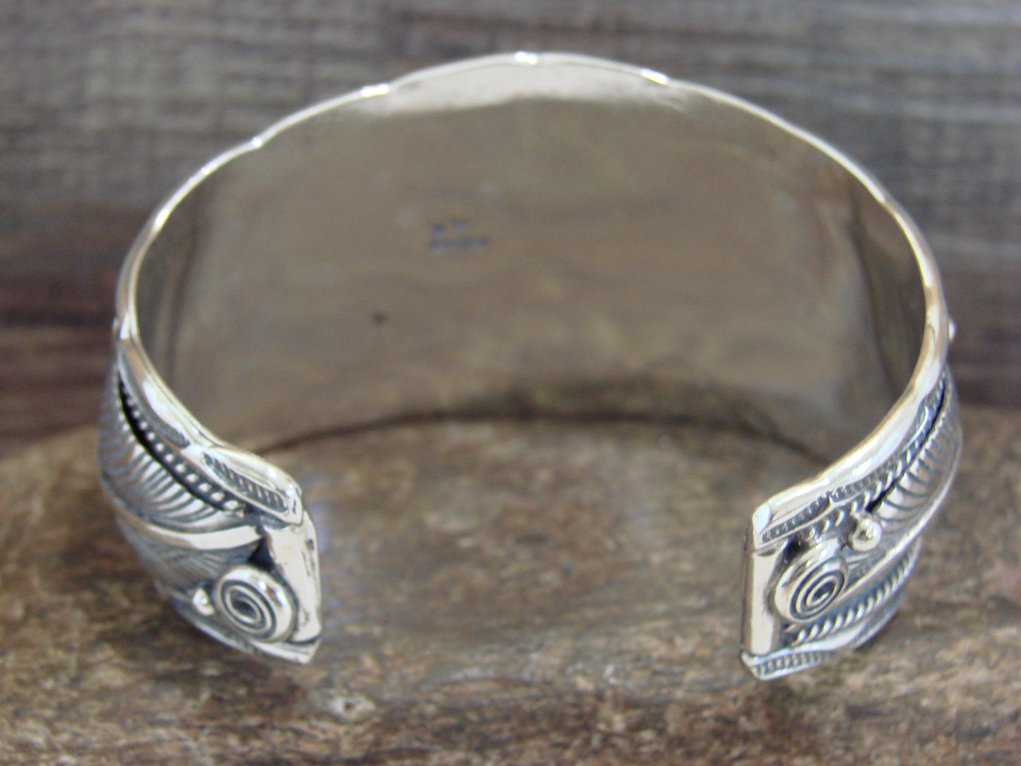Native American Navajo Sterling Silver Feather Bracelet by D Morgan