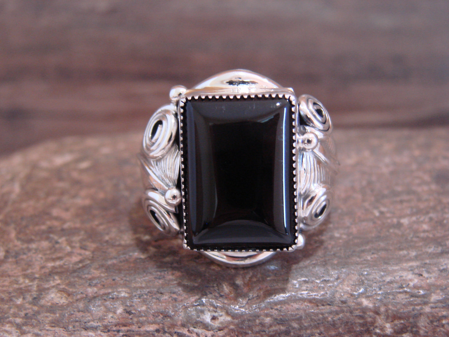 Native American Indian Sterling Silver Onyx Ring Size 9.5 - Darrell Morgan