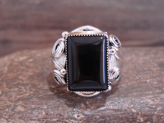 Native American Indian Sterling Silver Onyx Ring Size 9.5 - Darrell Morgan