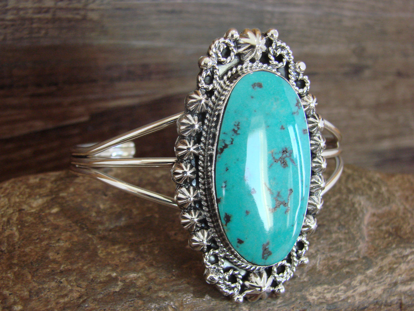 Native American Sterling Silver & Turquoise Bracelet - Cayaditto