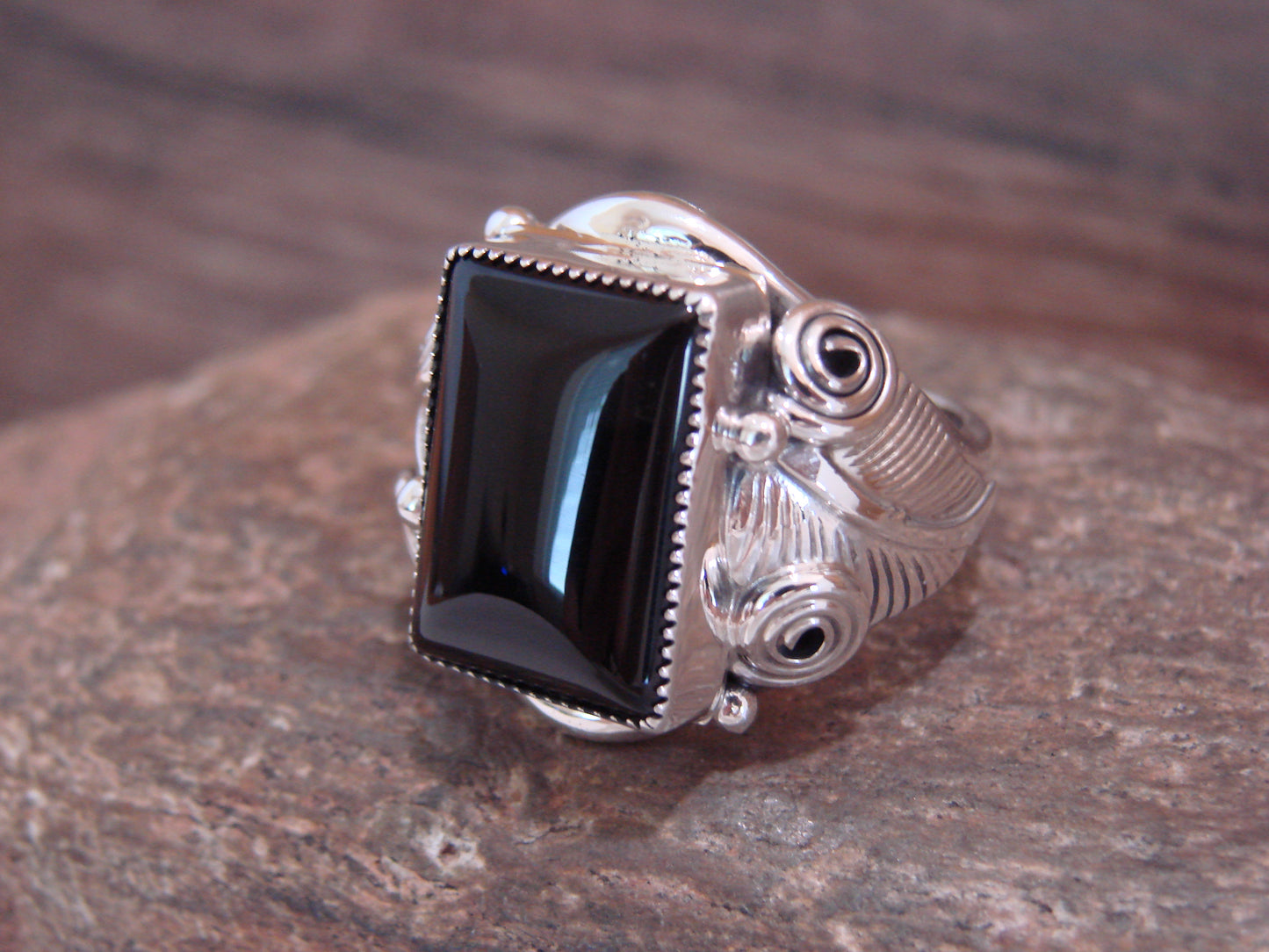 Native American Indian Sterling Silver Onyx Ring Size 9.5 - Darrell Morgan