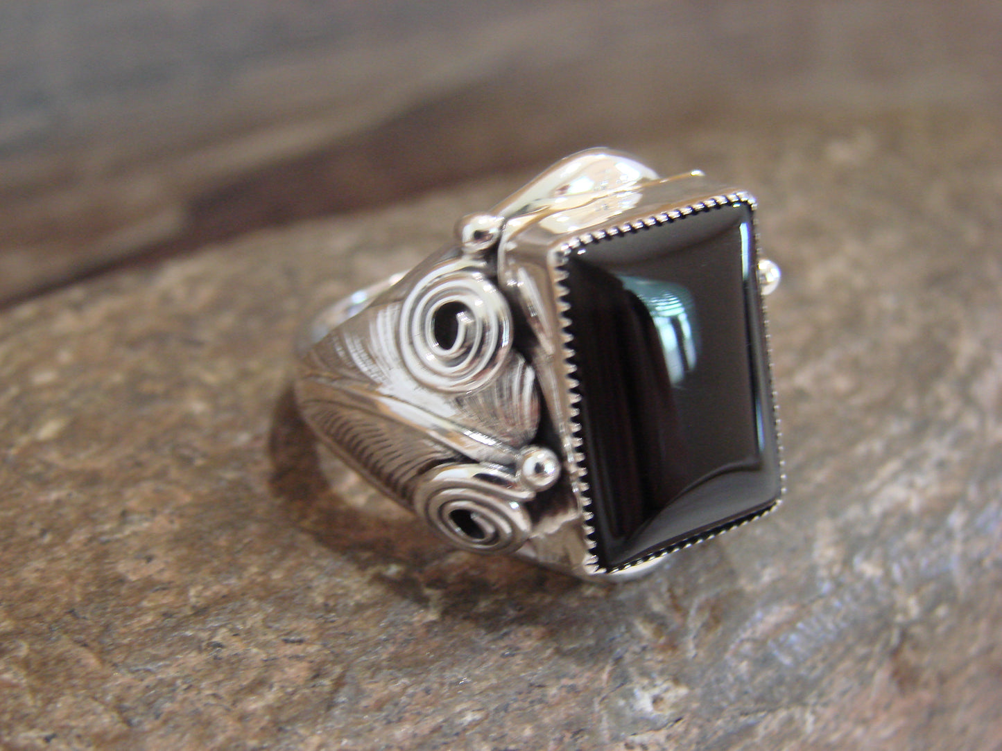 Native American Indian Sterling Silver Onyx Ring Size 9.5 - Darrell Morgan