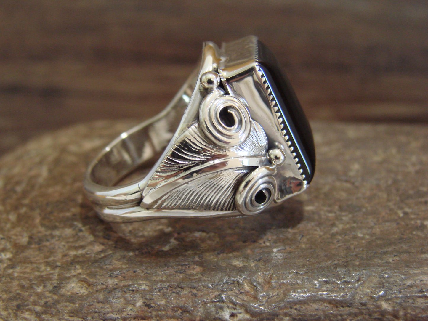 Native American Indian Sterling Silver Onyx Ring Size 9.5 - Darrell Morgan