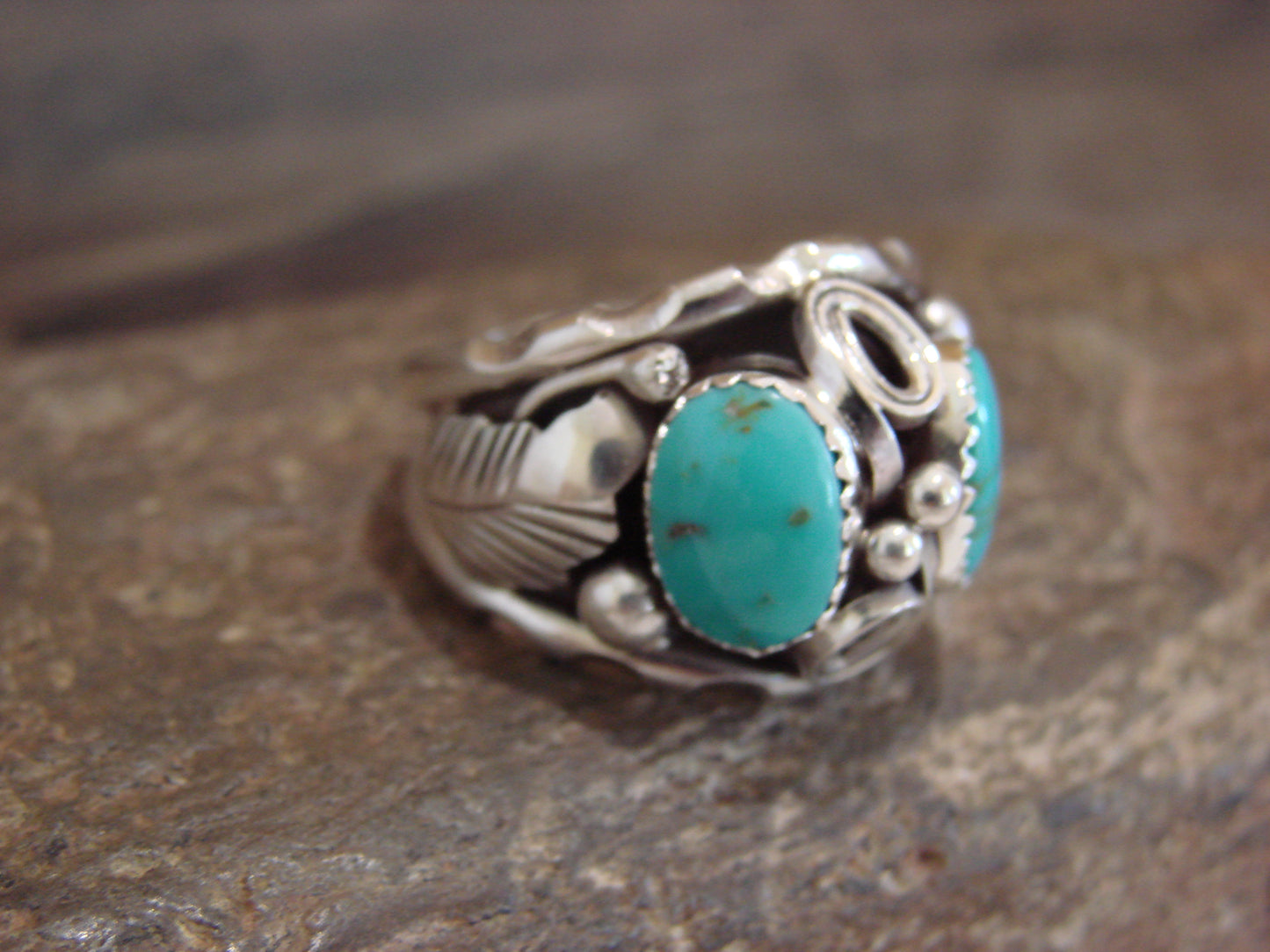 Native American Sterling Silver 2 Stone Turquoise Ring by Calladitto - Size 10.5