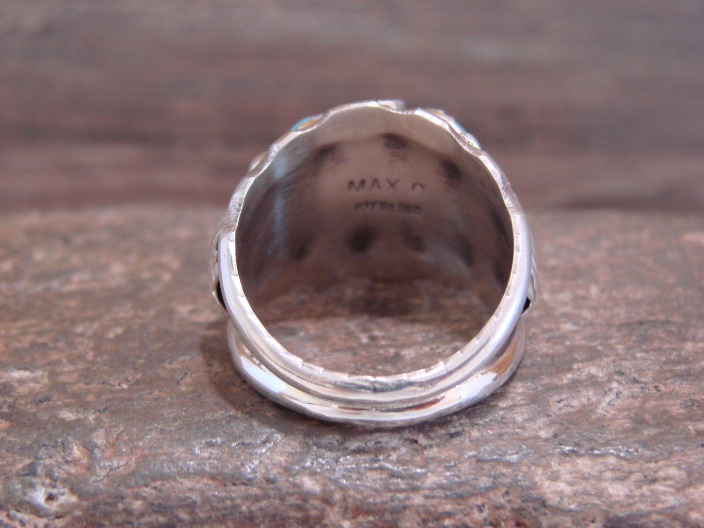 Native American Sterling Silver 2 Stone Turquoise Ring by Calladitto - Size 10.5