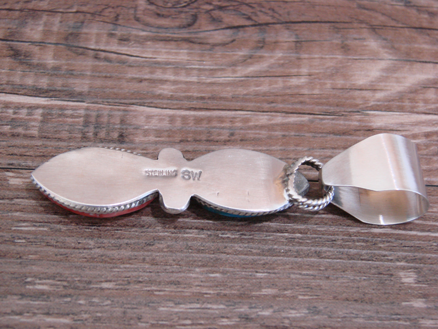 Native American Sterling Silver Turquoise & Spiny Oyster Pendant by Warner