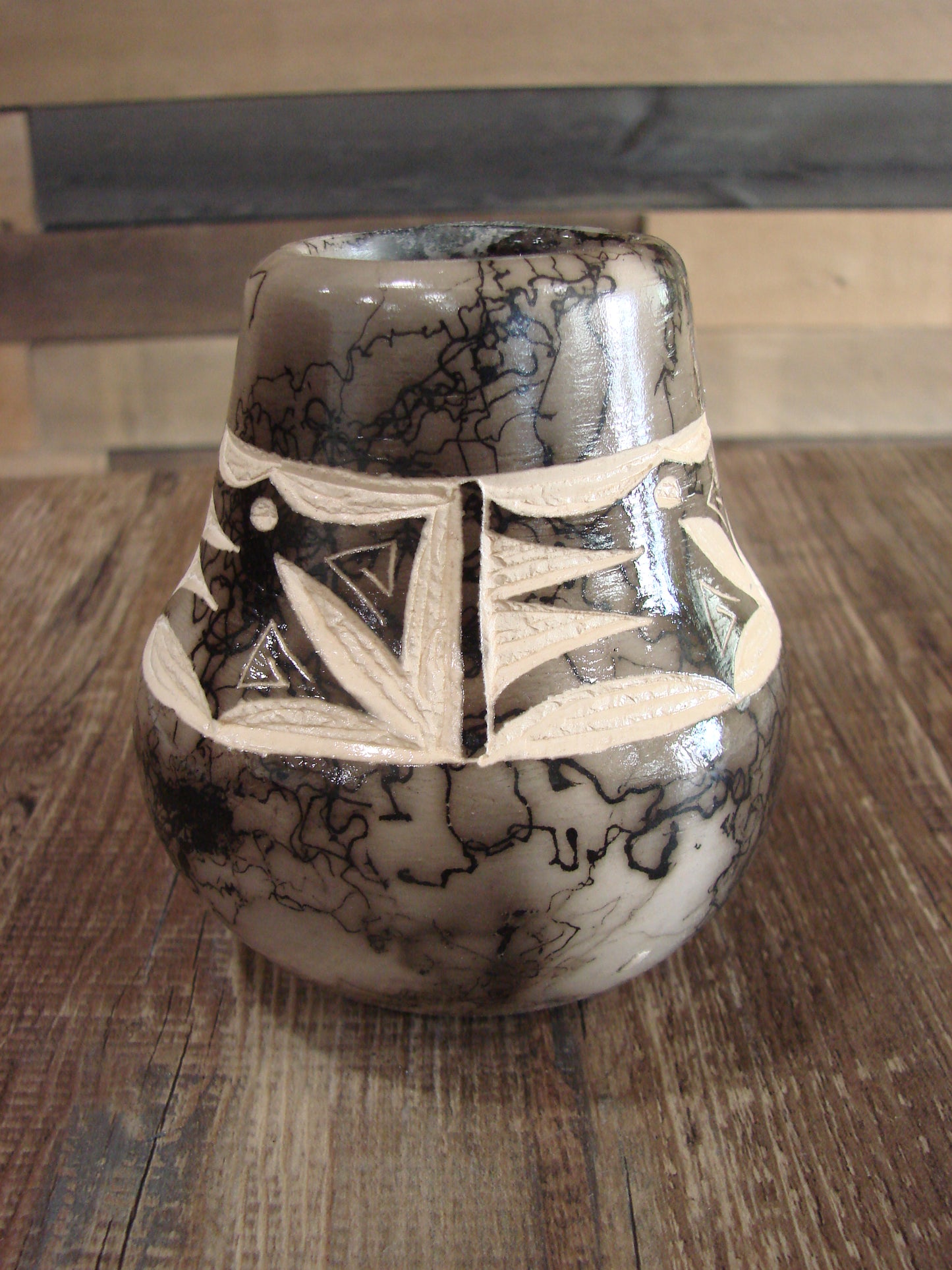 Small Native American Navajo Indian Horse Hair Pottery by Vail