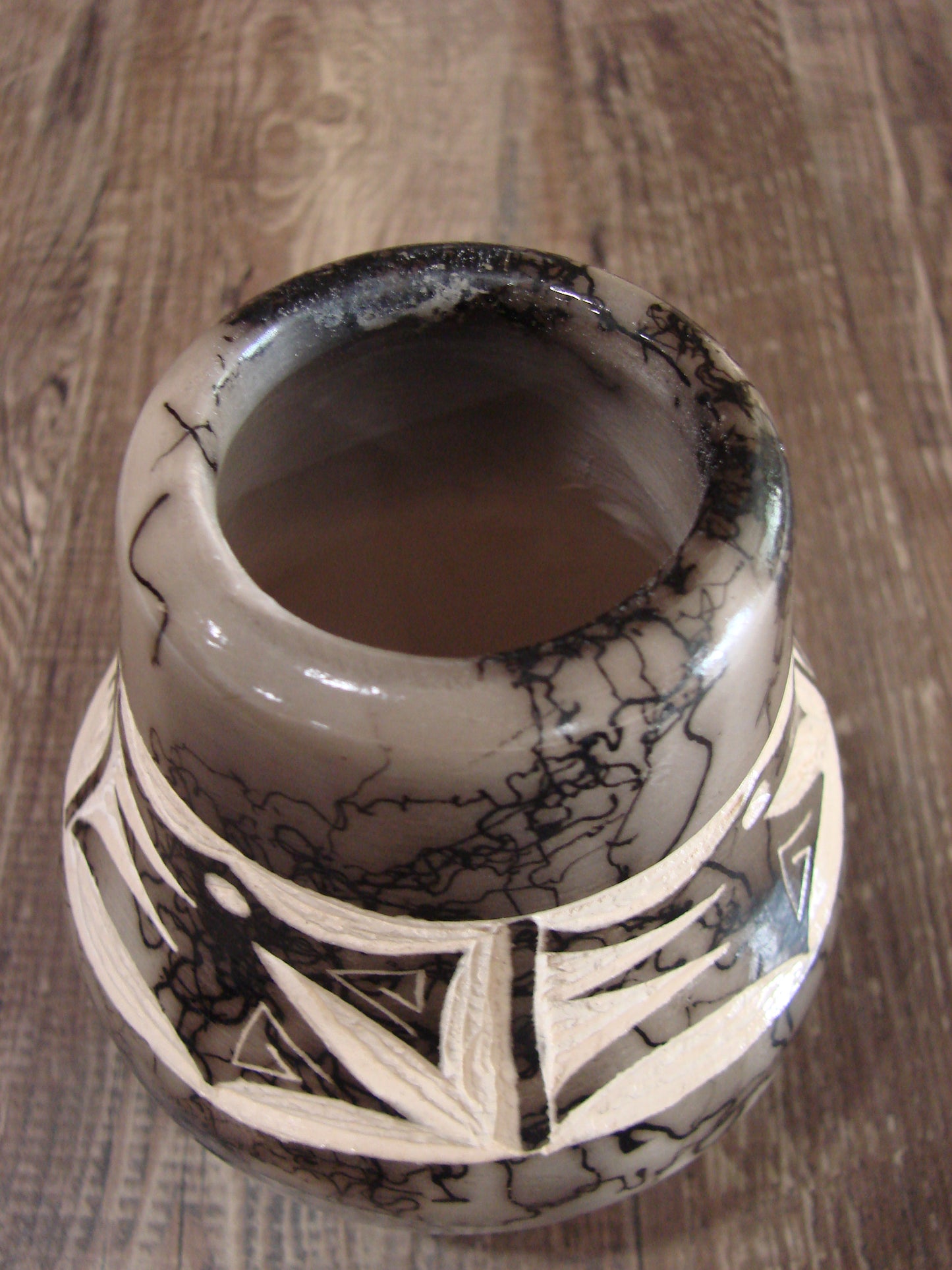 Small Native American Navajo Indian Horse Hair Pottery by Vail