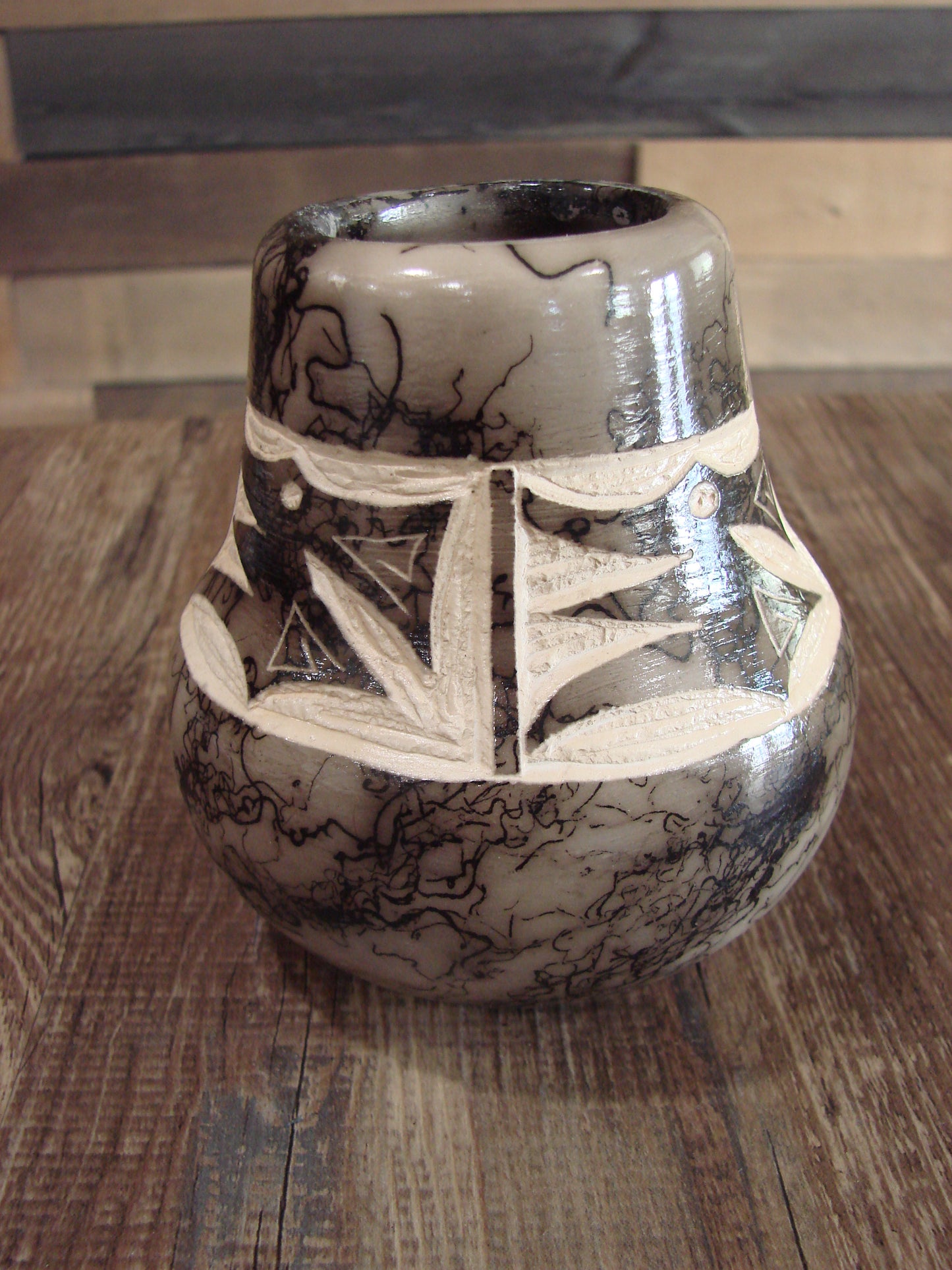 Small Native American Navajo Indian Horse Hair Pottery by Vail