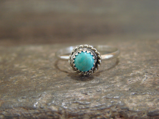 Native American Sterling Silver Round Turquoise Ring by Qualo - Size 5.5