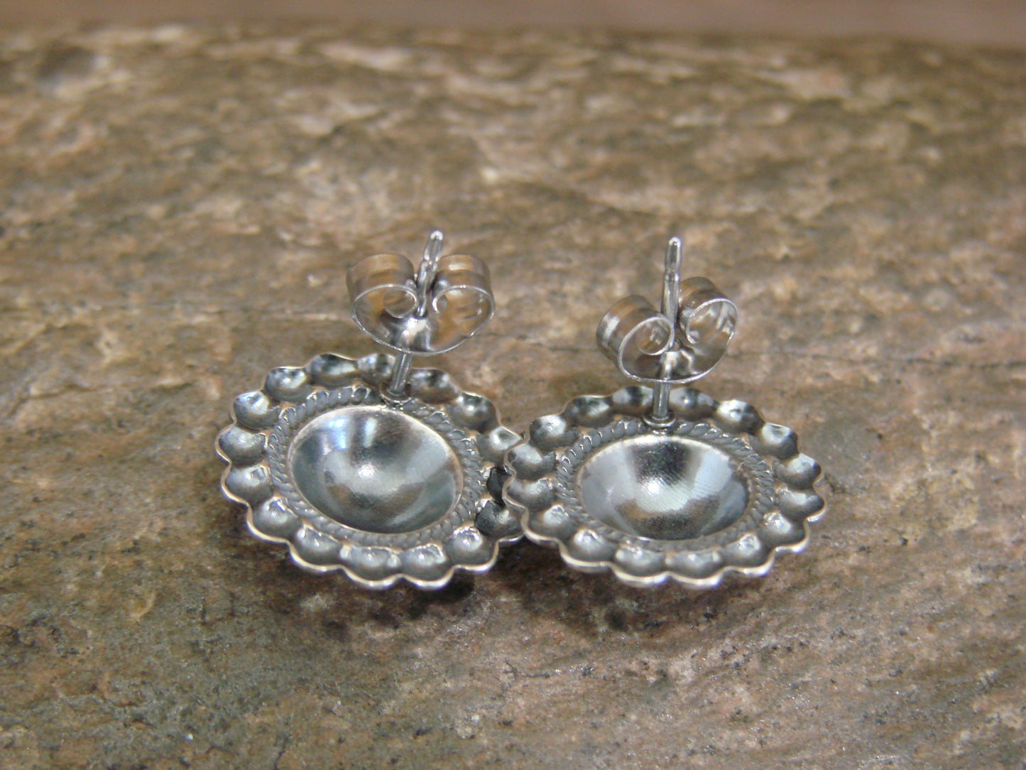 Native American Sterling Silver Half Navajo Pearl Post Earrings by Begay