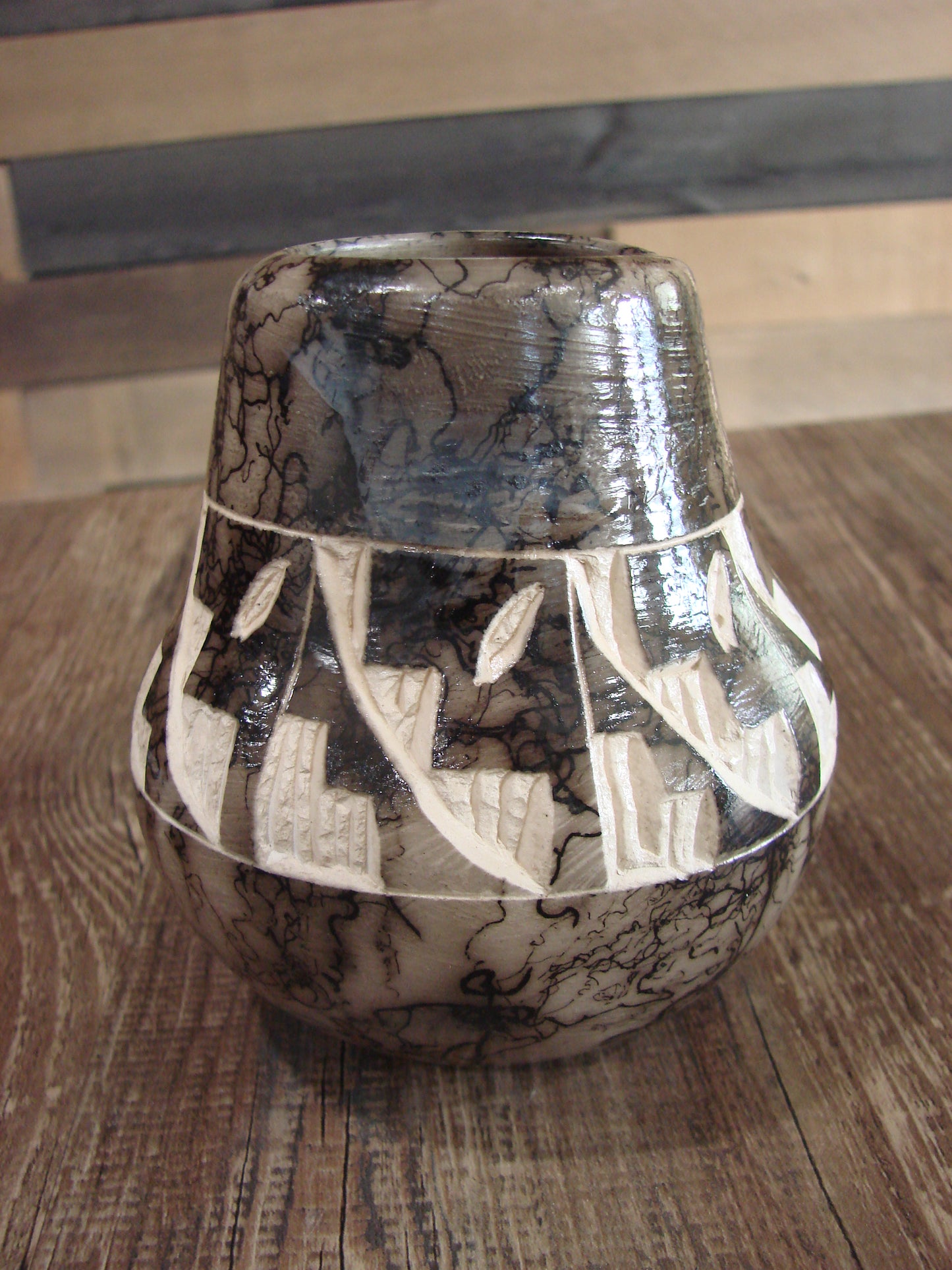 Small Native American Navajo Indian Horse Hair Pottery by Vail
