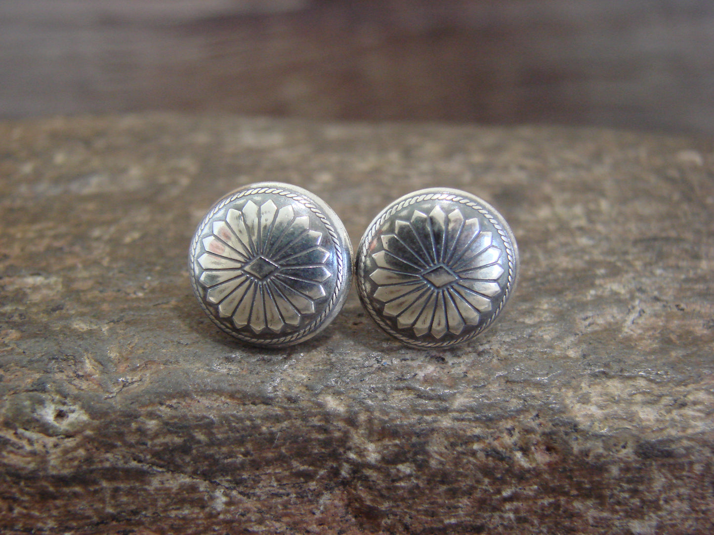 Native American Sterling Silver Concho Post Stud Earrings by Yazzie