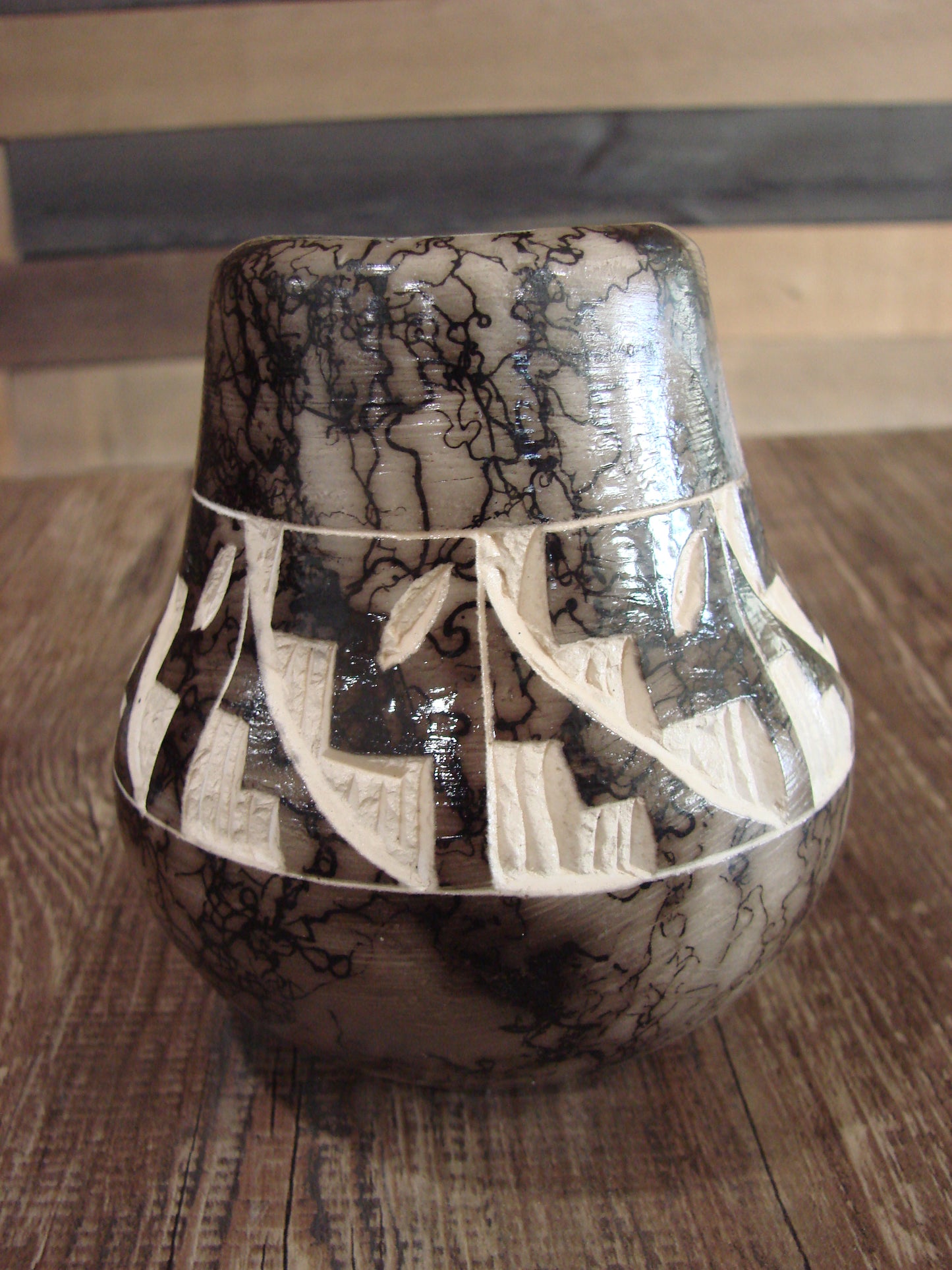 Small Native American Navajo Indian Horse Hair Pottery by Vail